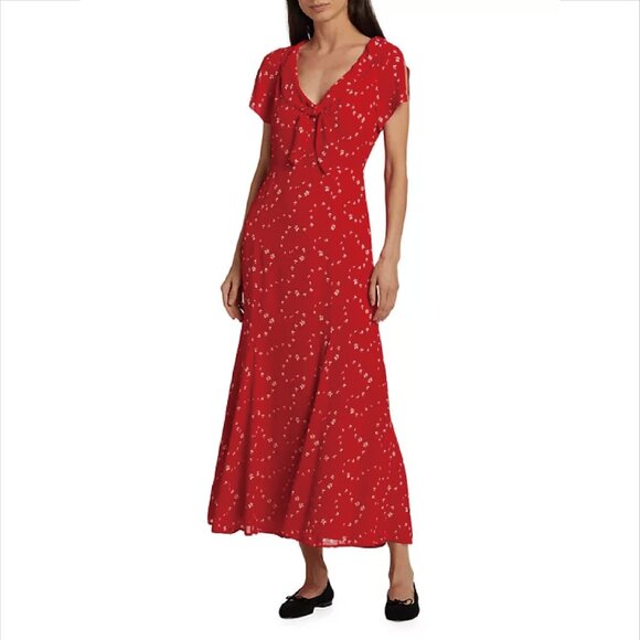 NWT Reformation  Talleen Floral Tie-Neck Midi-Dress - Picture 6 of 12